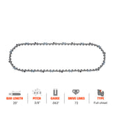 Hipa Full Skip Chain 3/8" Pitch .063" 72 DL 20 Inch For Stihl MS311 MS291 MS261 MS263 MS391 MS461 Husqvarna Poulan Chainsaw